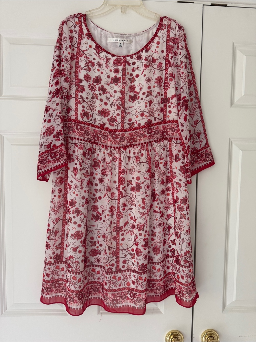 Max Studio White and Red Floral Boho Casual Dress